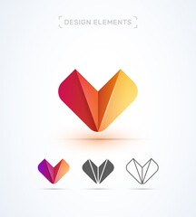 Vector abstract letter V logo design template. Fluent, glossy 3d style. App icon. Origami paper fox