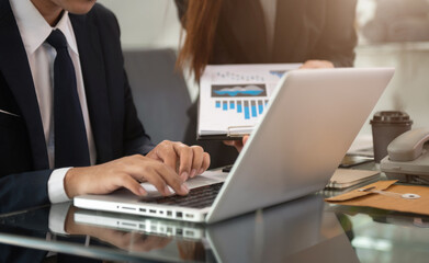 Project manager working and update tasks with milestones progress planning and photo professional investor working new start up project in the Office.