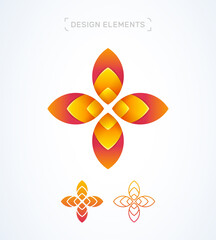 Vector ornamental logo design template, modern 3d depth style. Flower, leaf. App icon