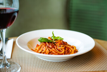 italian pasta in the cafe