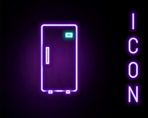 Glowing neon line Refrigerator icon isolated on black background. Fridge freezer refrigerator. Household tech and appliances. Colorful outline concept. Vector