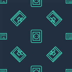 Set line Electrical outlet, Warehouse and Keyboard on seamless pattern. Vector