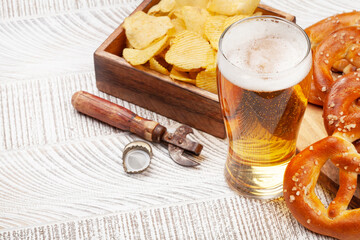 Lager beer mug and fresh baked homemade pretzel