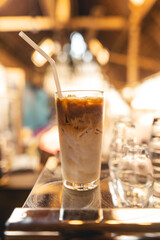 Iced milk coffee in a glass