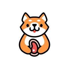cute shiba inu meat food dog cartoon logo vector icon illustration
