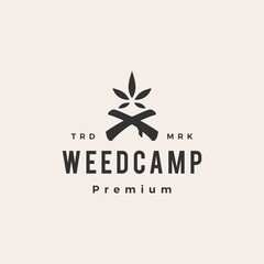 weed camp cannabis tree hipster vintage logo vector icon illustration
