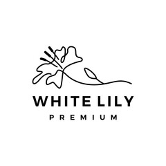 white lily continuous line monoline logo vector icon illustration