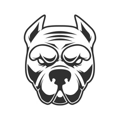 Illustration of funny pitbull terrier head. Design element for logo, label, sign, emblem. Vector illustration