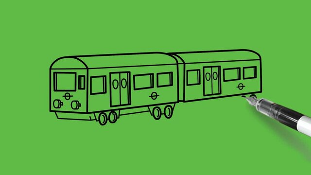 Drawing decent small train with colorful combination on abstract green background