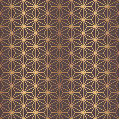 Chinese and Japanese style. Gold seamless pattern. Golden traditional asian oriental. Culture background. China star ornament. Japan geometric pattern for design prints. Abstract stars texture. Vector