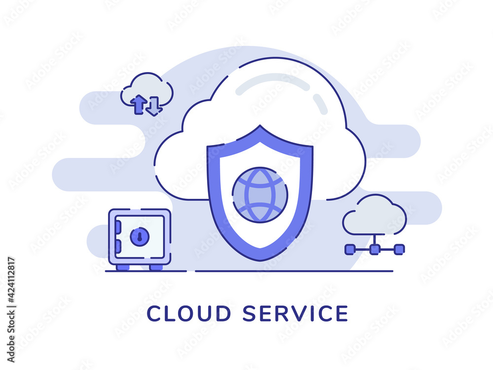 Aufkleber cloud service concept shield globe around vault bank white isolated background with dashed line styl