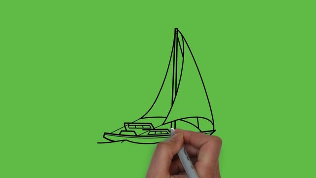 Drawing decent ship with colorful combination on abstract green background