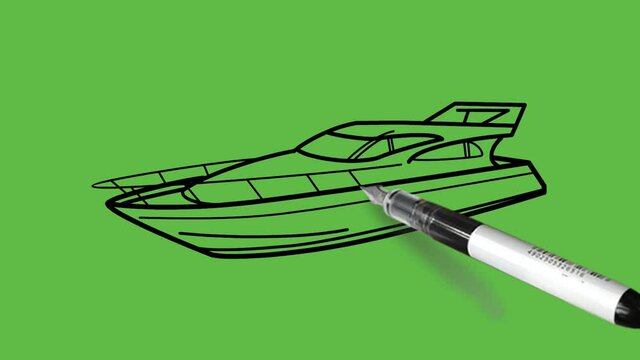 Drawing decent huge ship with back and blue color combination on abstract green background