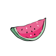 A slice of juicy watermelon in a doodle style. A graphic design element. Isolated object, background, illustration, print.