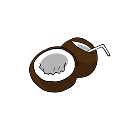 Coconut with a straw, coconut juice. A graphic design element. Isolated object, background, illustration, print.