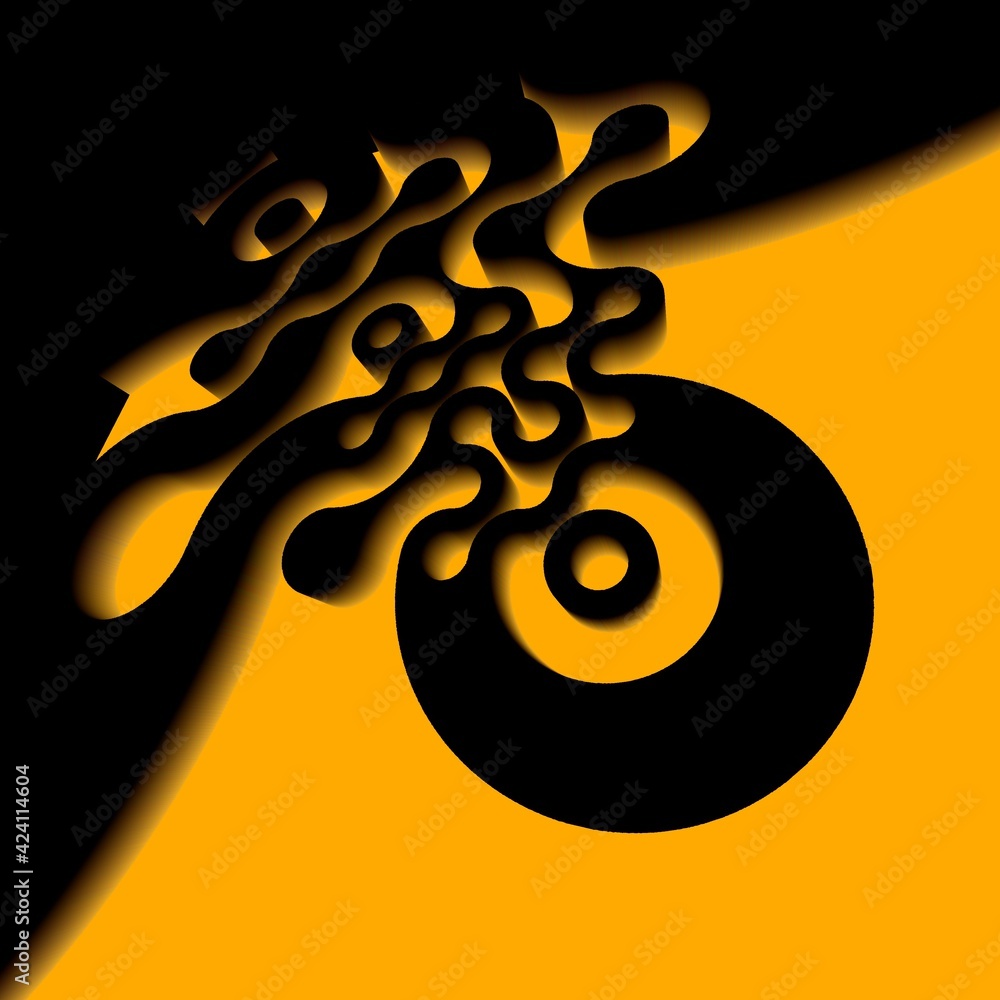 Poster abstract curved connection shapes patterns and 3d design in bright orange on a black background