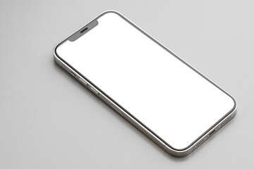 Modern smartphone with white screen on gray background