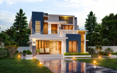 Modern home design 3d rendering
