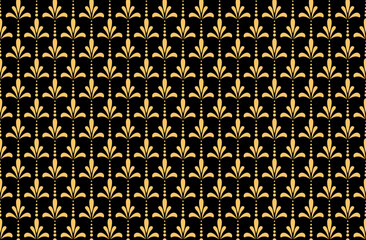 Flower geometric pattern. Seamless vector background. Gold and dark blue ornament. Ornament for fabric, wallpaper, packaging. Decorative print