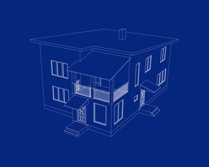 Vector perspective of luxury modern house exterior. 3D  model of cottage. Top view. Vector blueprint.
