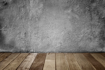 Vintage room from gray grunge wall and wood floor