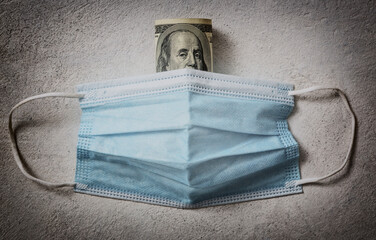 Medical mask and money, high price of masks and demand during quarantine