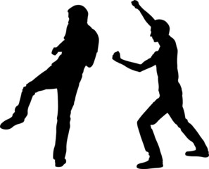 silhouettes of men fighting