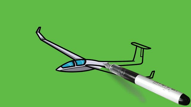 Drawing a decent small aeroplane with blue and grey  colour combination on abstract green backgrounds
