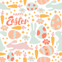 Vector seamless pattern with cute retro icons for Easter design.