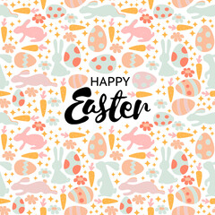 Fototapeta na wymiar Vector seamless pattern with cute retro icons for Easter design.