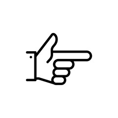 Point finger silhouette. Direction black icon. Man hand gesture pictogram. Vector illustration line style design. Isolated on background. Push sign. Pointer direction forefinger