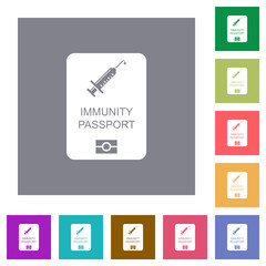 Immunity passport square flat icons