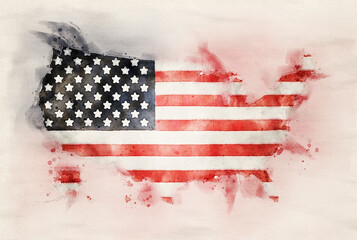 Watercolor painting of American flag