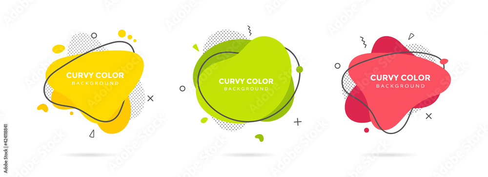 Poster 3 modern liquid irregular amoeba blob shape abstract elements graphic flat style design fluid vector