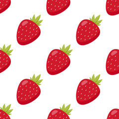 Seamless pattern with positive strawberry on white background. Vector image.