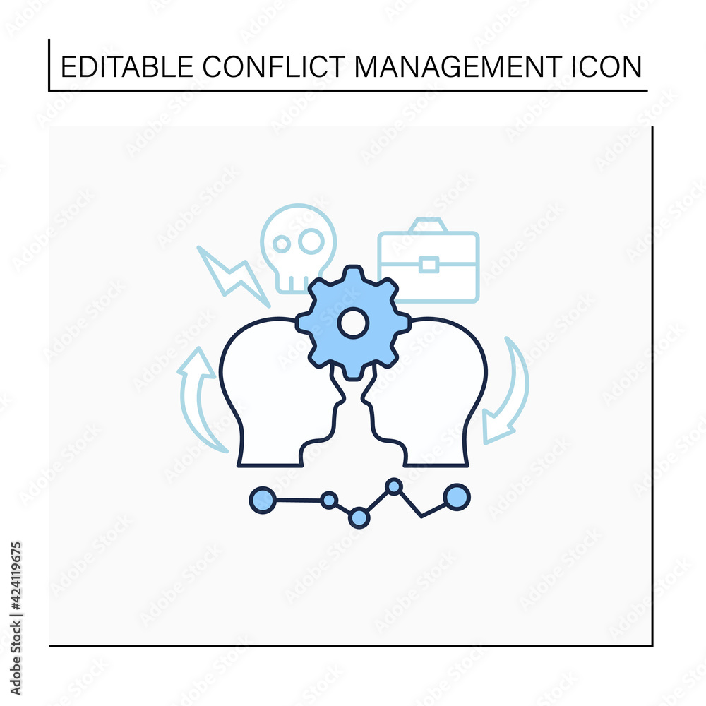 Poster conflict management line icon. conflict between two persons. successfully handles, resolves issues s
