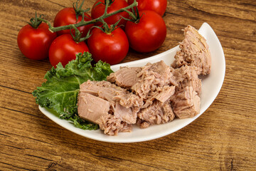 Canned tuna fillet in the bowl