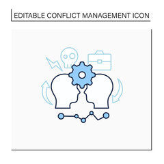 Conflict management line icon. Conflict between two persons. Successfully handles, resolves issues sensibly and fairly. Misunderstanding concept. Isolated vector illustration. Editable stroke