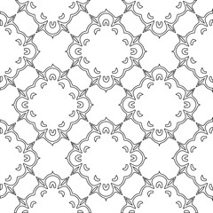  Geometric vector pattern with triangular elements. Seamless abstract ornament for wallpapers and backgrounds. Black and white colors. 
