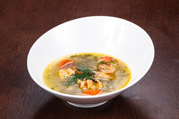 Fish soup with salmon and prawn