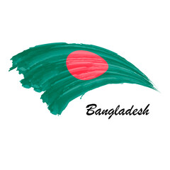 Watercolor painting flag of Bangladesh. Brush stroke illustration