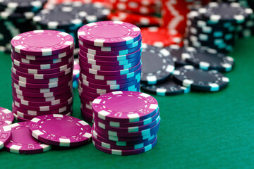 Stacks of playing chips on casino table