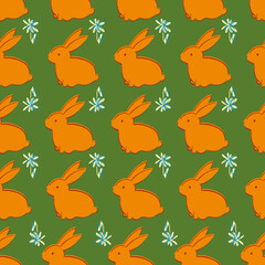 Easter Bunny Flower Seamless Pattern