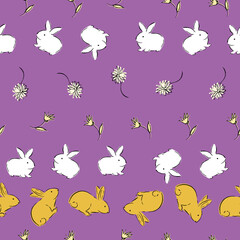 Easter Bunny Flower Seamless Pattern