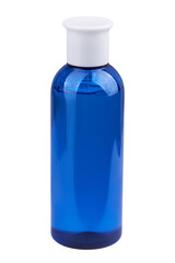 Blue transparent bottle with face skin  care toner, serum or micellar water isolated on white background with clipping path