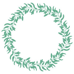 Fototapeta na wymiar Round frame with leaves. Twigs with leaves in circle. Simple wreath of greenery. Rim template for postcard vector illustration