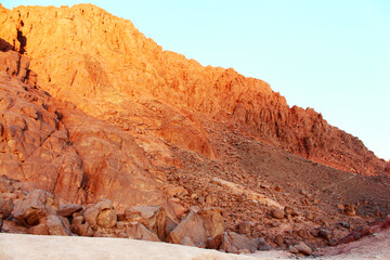 Beautiful sunset in the highlands. Desert with mountains. Sinai, Egypt.