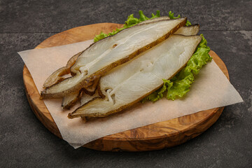 Delicous smoked halibut slices snack