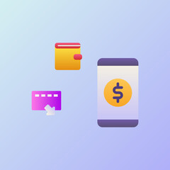 digital money icons set collection with smooth style coloring