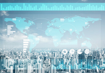 Stock market data on background of cityscape